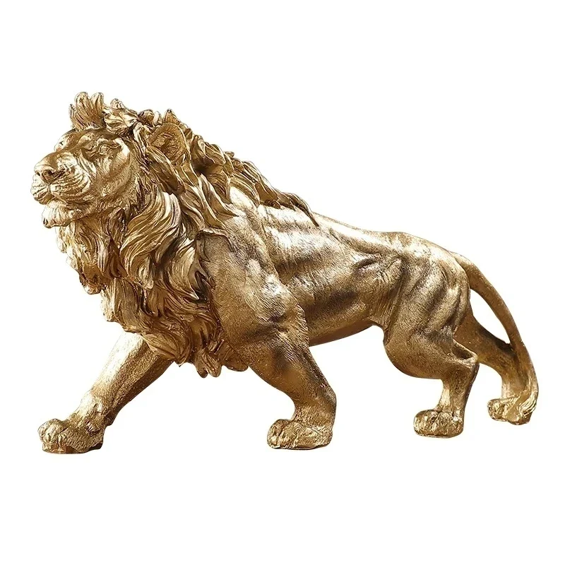 Golden Lion King Action Figure Resin Ornament Home Office Desktop Animal Statue Decoration Room Decor Gifts Boyfriend