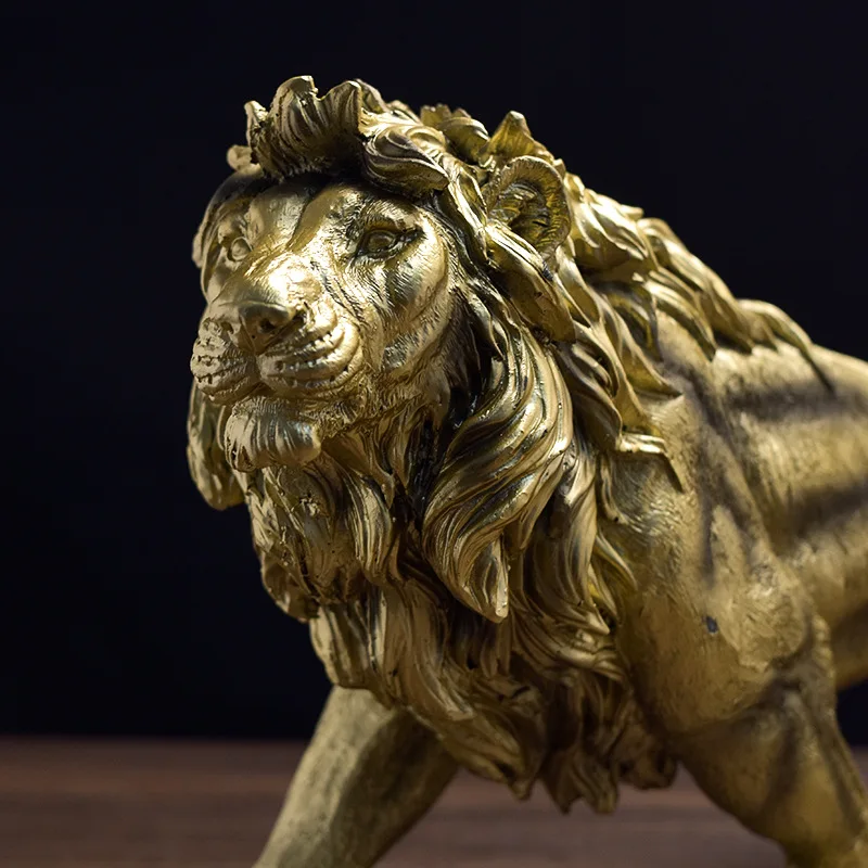 Golden Lion King Action Figure Resin Ornament Home Office Desktop Animal Statue Decoration Room Decor Gifts Boyfriend