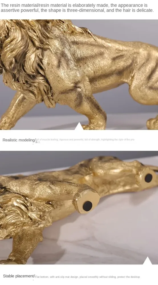 Golden Lion King Action Figure Resin Ornament Home Office Desktop Animal Statue Decoration Room Decor Gifts Boyfriend