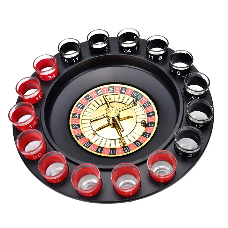 Shot Glass Roulette -juomapelisetti - 16 Shot Glass -lasia pyörivällä rulettipyörällä - Aikuisten juhlapeli peli-iltoille