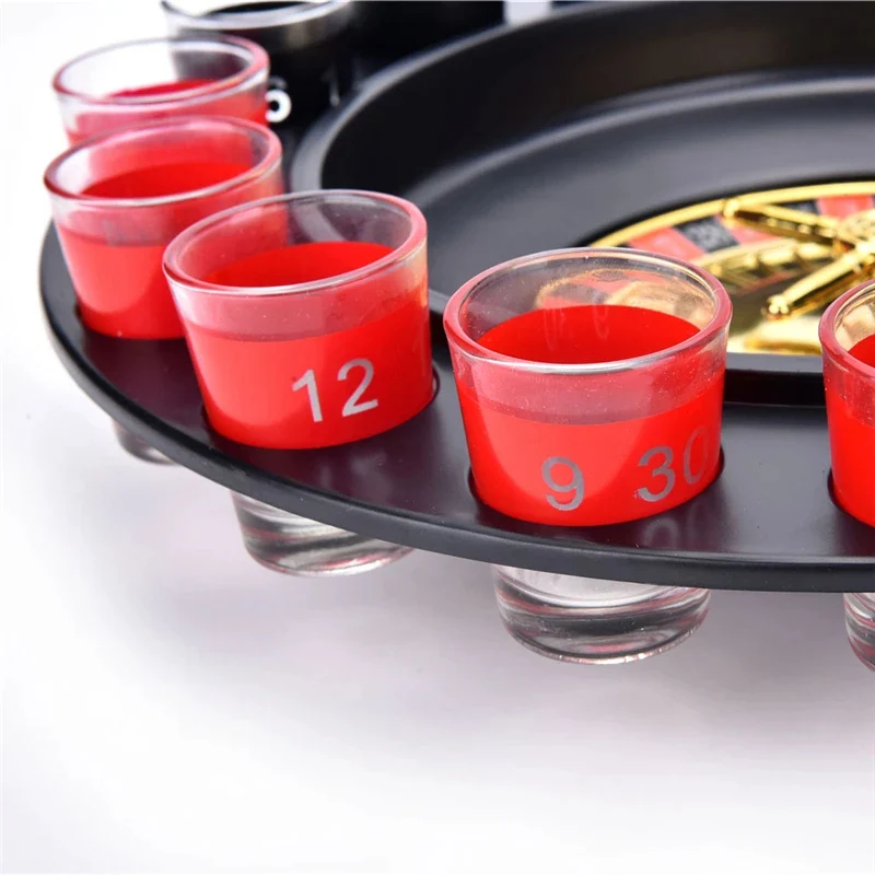 Shot Glass Roulette -juomapelisetti - 16 Shot Glass -lasia pyörivällä rulettipyörällä - Aikuisten juhlapeli peli-iltoille