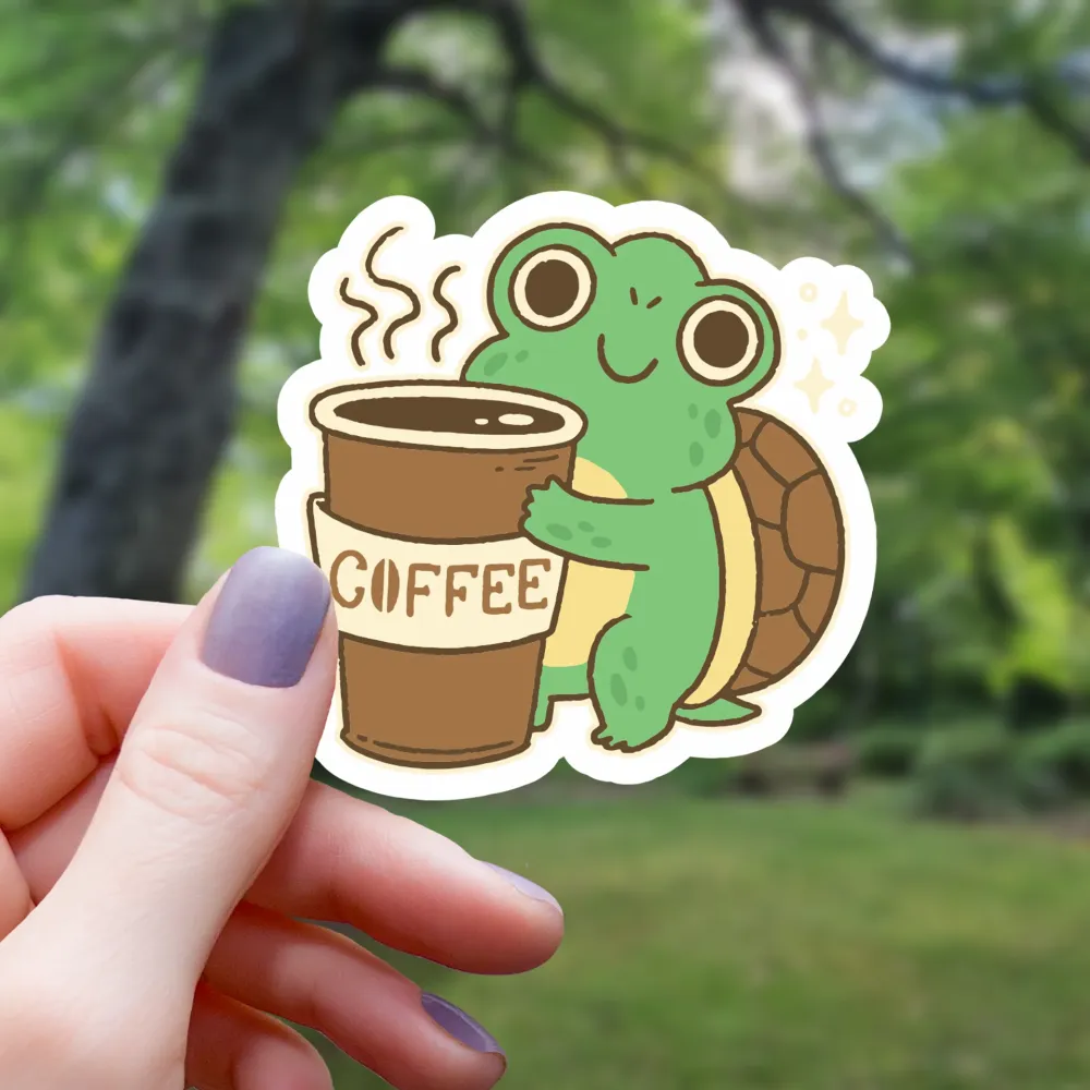 Chibi-kilpikonna kahvitarralla