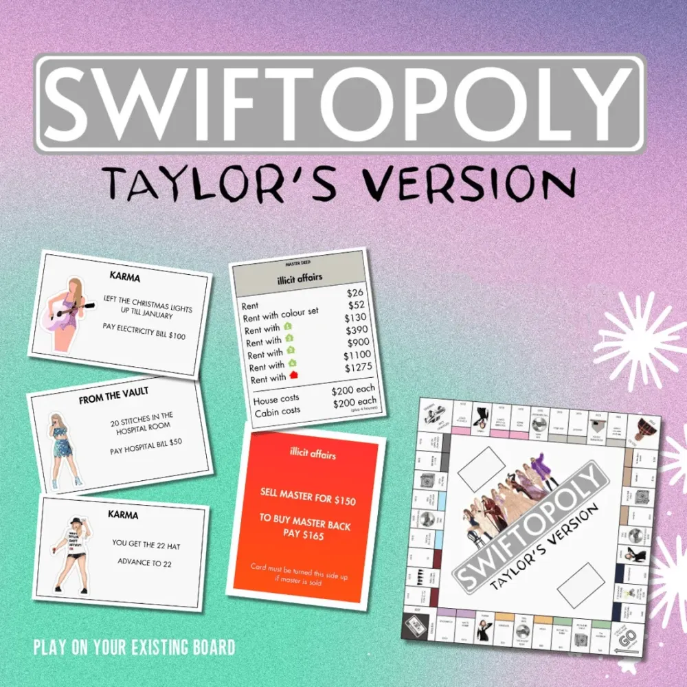 Swiftopoly | Taylor Swift Monopoly Lautapeli 2-6 Pelaajalle ainutlaatuisella kokemuksella