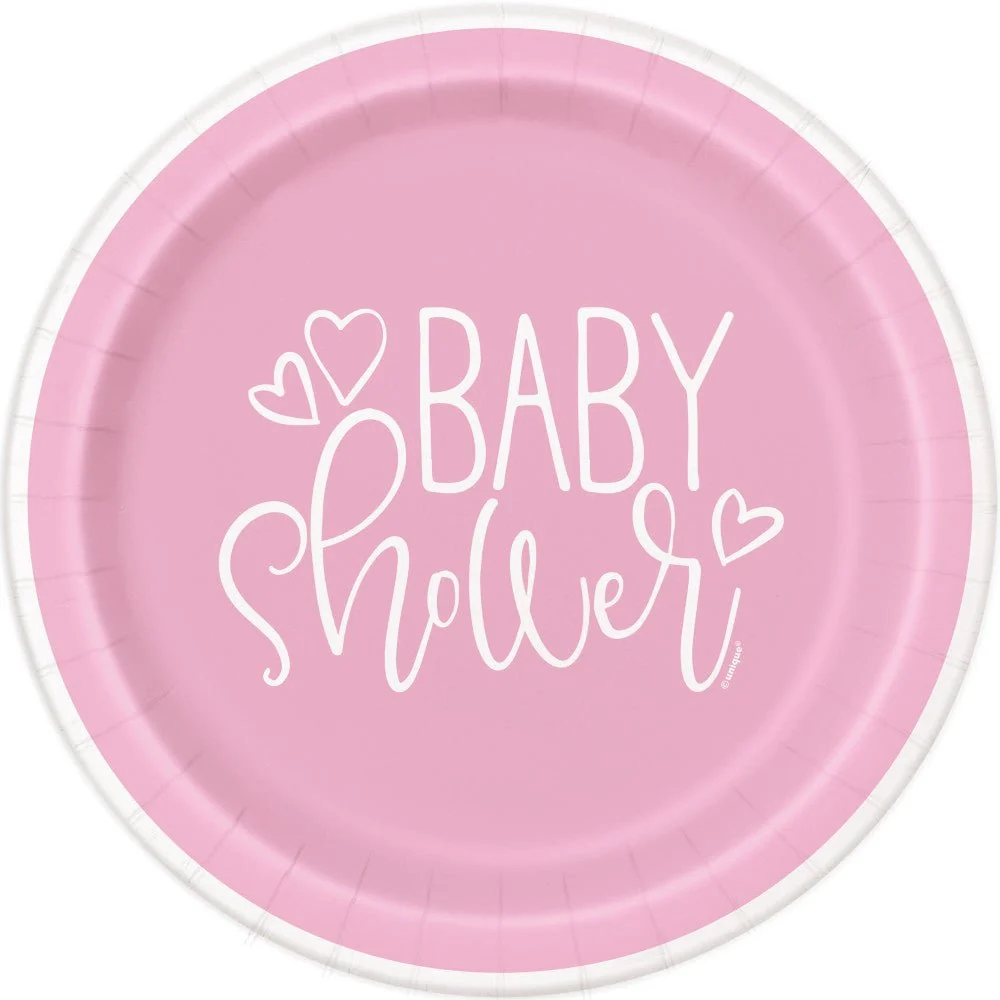 Baby Shower lautaset vaaleanpunainen 23cm 8kpl