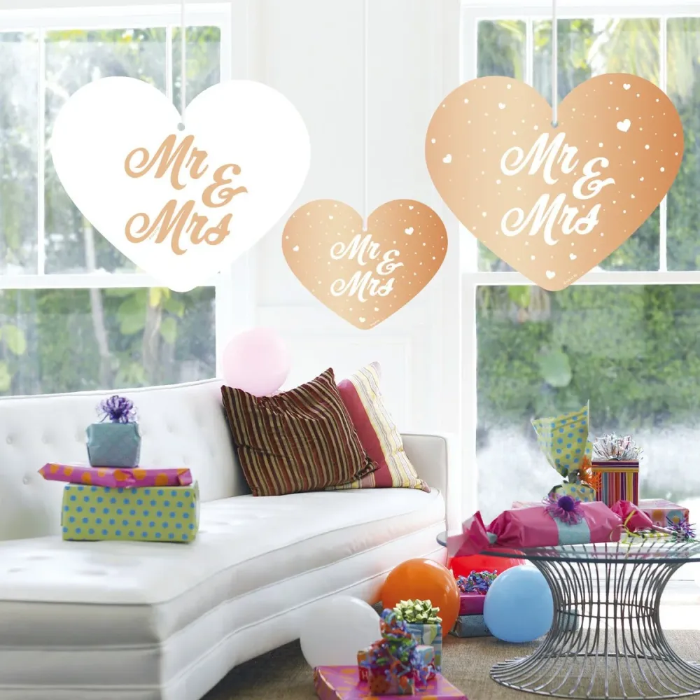 Mr, & Mrs, Ripustettava koristesarja Rose Gold 5 kpl