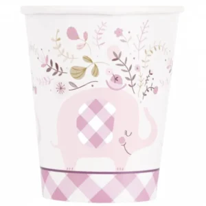 Paperikupit Elefantti vaaleanpunainen syntymä tyttö 8kpl 266ml