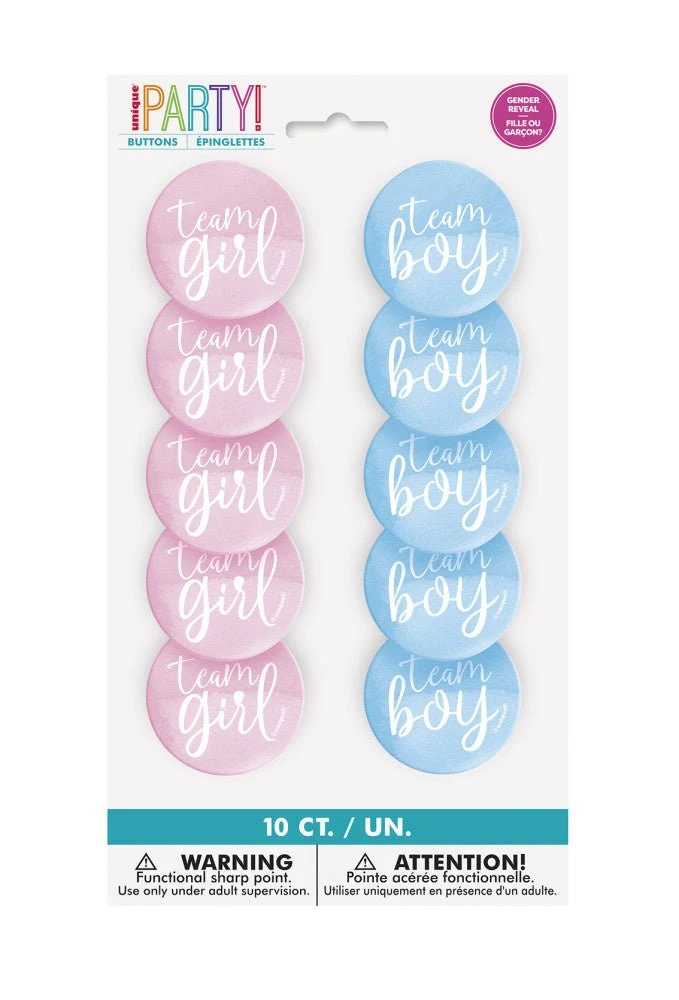 Sukupuolen paljastaa napit Team Boy ja Team Girl 3cm 10kpl 10kpl