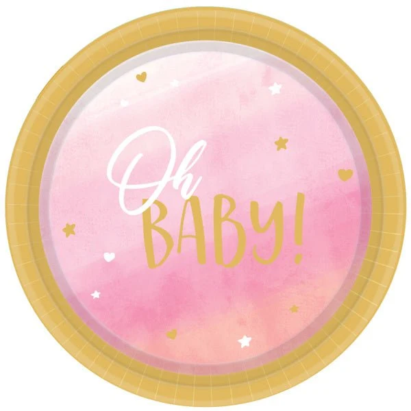 Vaaleanpunaiset lautaset Oh Baby 23cm 8kpl