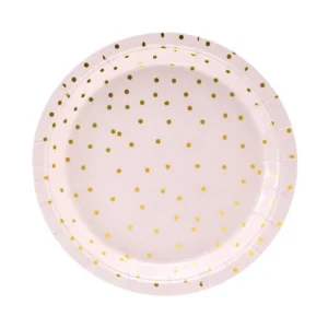 Vaaleanpunaiset lautaset Gold Dots 18cm 6kpl