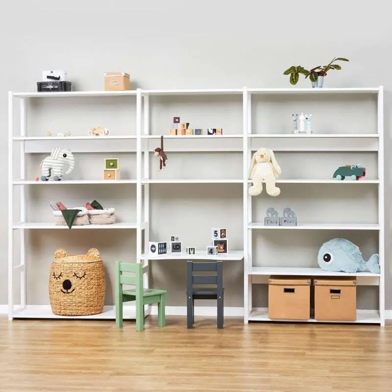 Hoppekids STOREY - Reol - 3 Sektioner m. 14 Hylder og Skriveplade - 80 cm. - Hvid