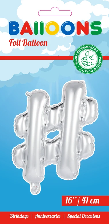 Folio ilmapallo Hashtag # Silver 41cm oljen kanssa