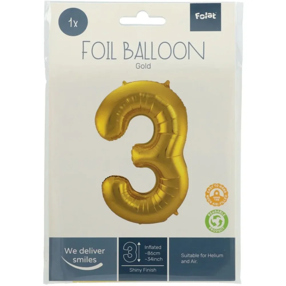 Folio ilmapallo Kuva 3 Gold Metallic XL 86cm tyhjä tyhjä