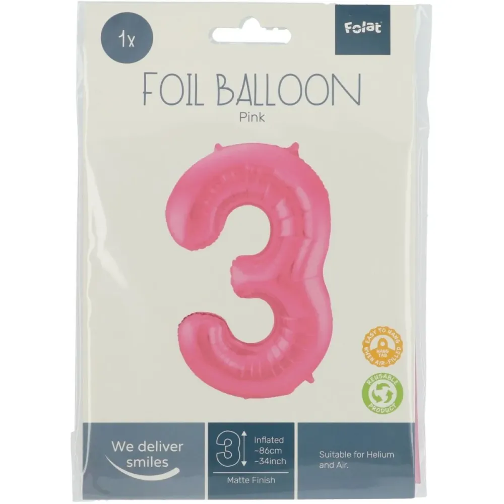 Folio ilmapallo Kuva 3 Matt Pink XL 86cm tyhjä tyhjä