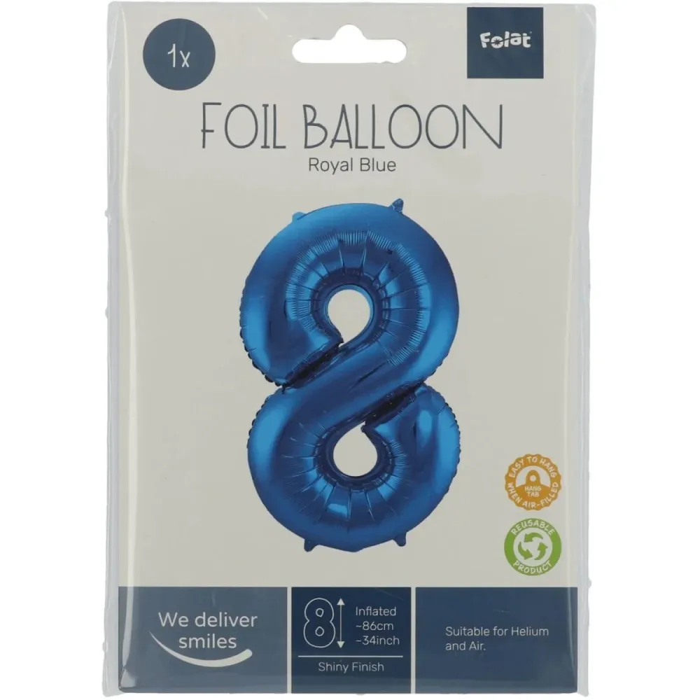 Folio ilmapallo kuva 8 sininen metallinen XL 86cm tyhjä