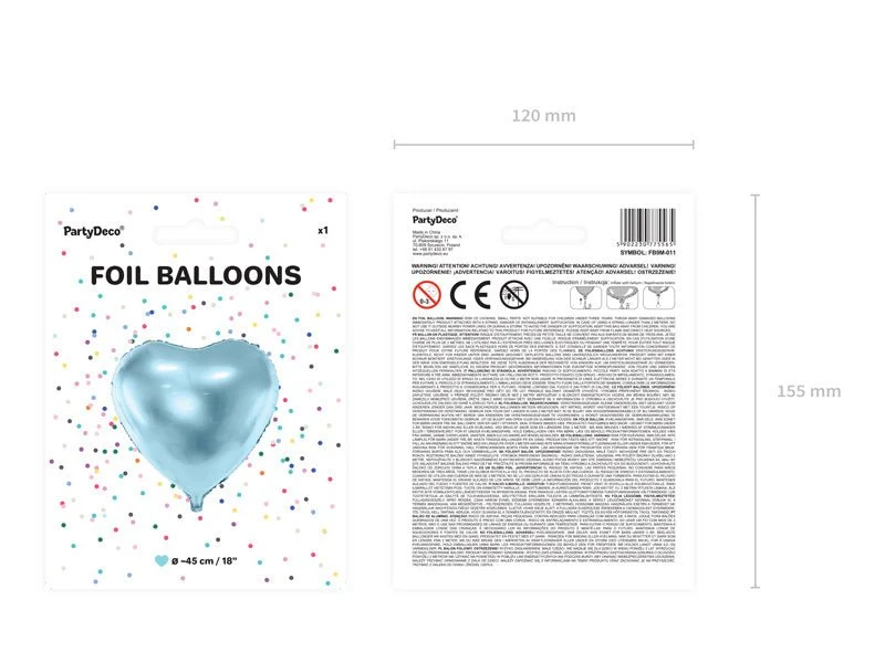Helium ilmapallo sydän vaaleansininen tyhjä 45cm