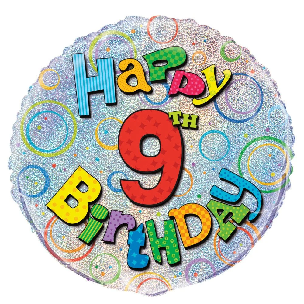 Helium ilmapallo 9 vuotta Glitter 45cm tyhjä