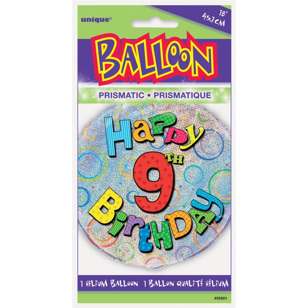 Helium ilmapallo 9 vuotta Glitter 45cm tyhjä