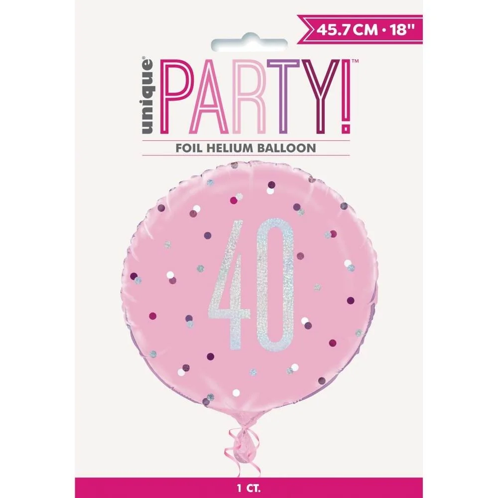 Helium ilmapallo 40 vuotta vaaleanpunainen 45cm tyhjä