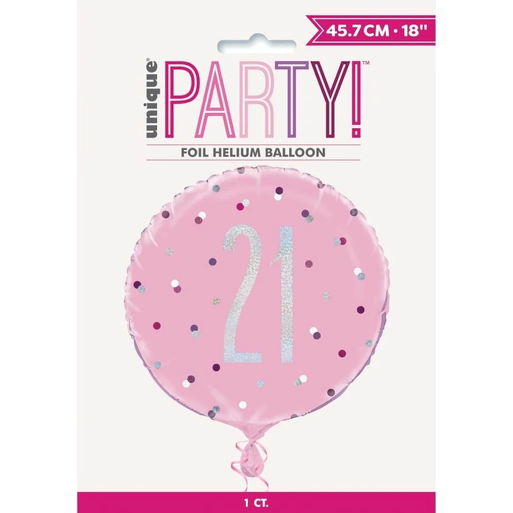 Helium ilmapallo 21 vuotta vaaleanpunainen 45cm tyhjä