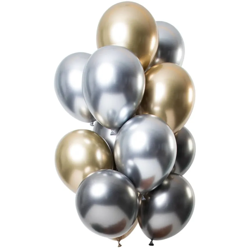 Hopea, kulta ja antrasiitti ilmapallot Mix Chrome 33cm 12kpl