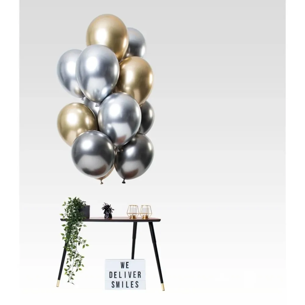 Hopea, kulta ja antrasiitti ilmapallot Mix Chrome 33cm 12kpl
