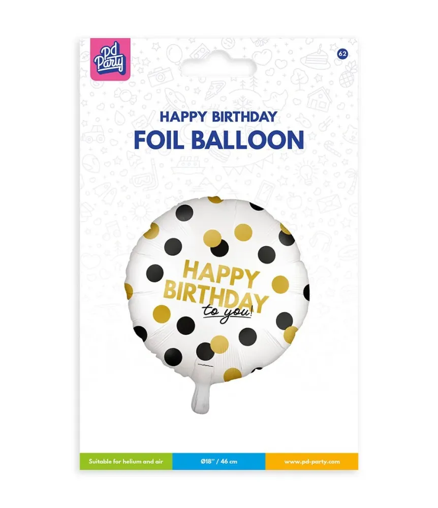 Hyvää syntymäpäivää helium ilmapallo Dots tyhjä 46cm