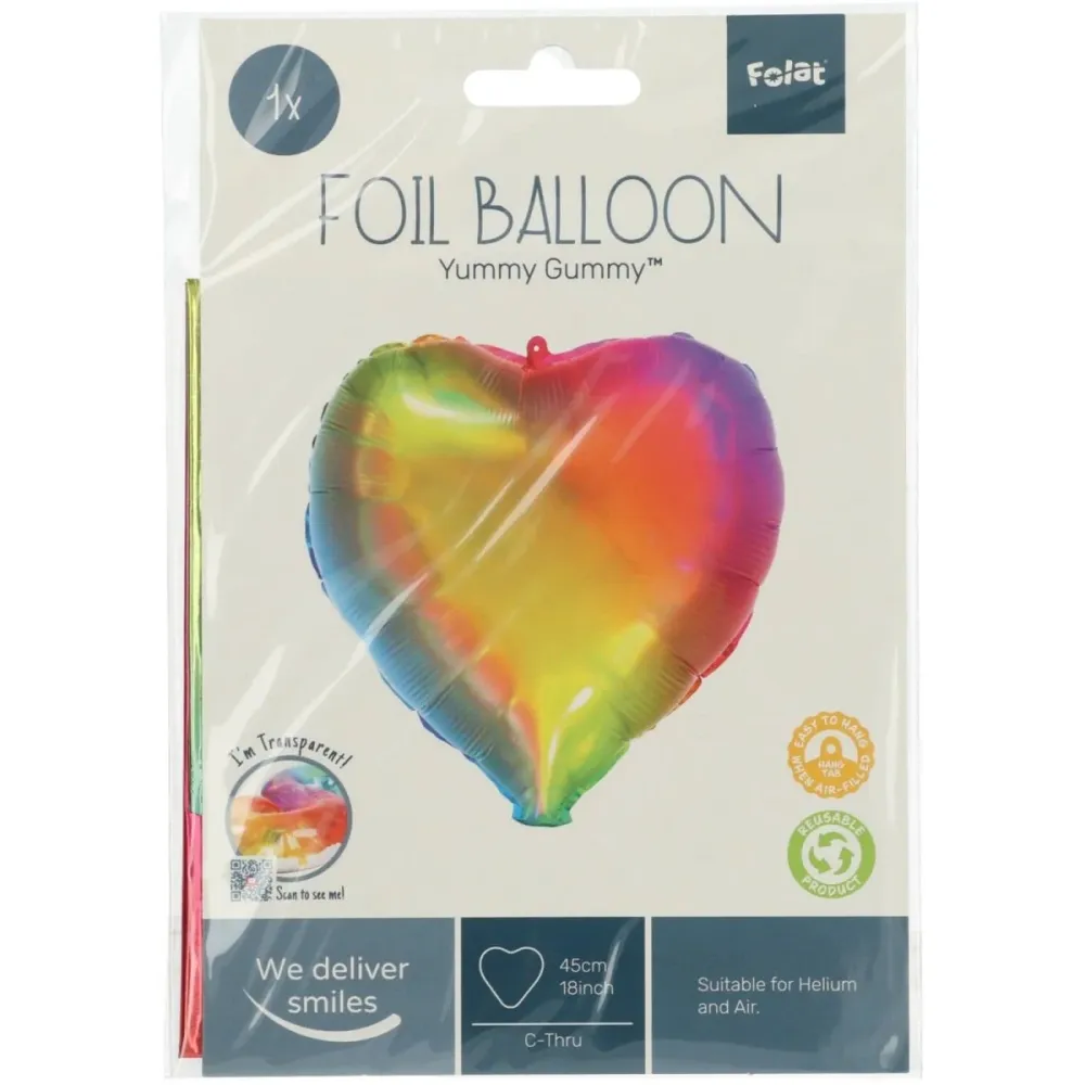 Kalvopallo sydämen muotoinen Yummy Gummy Rainbow - 45 cm