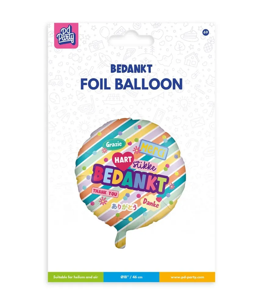 Kiitos Helium ilmapallo värillinen tyhjä 46cm