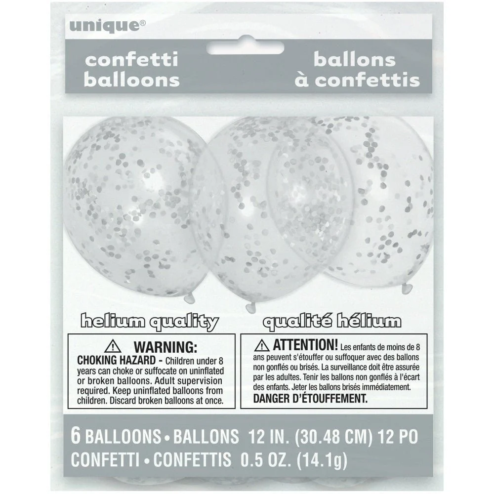 Konfetti ilmapallot hopea 30cm 6kpl