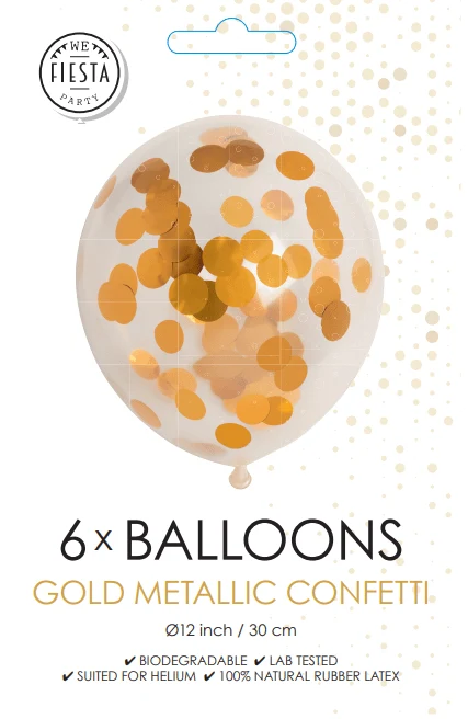 Konfetti ilmapallot kulta 30cm 6kpl