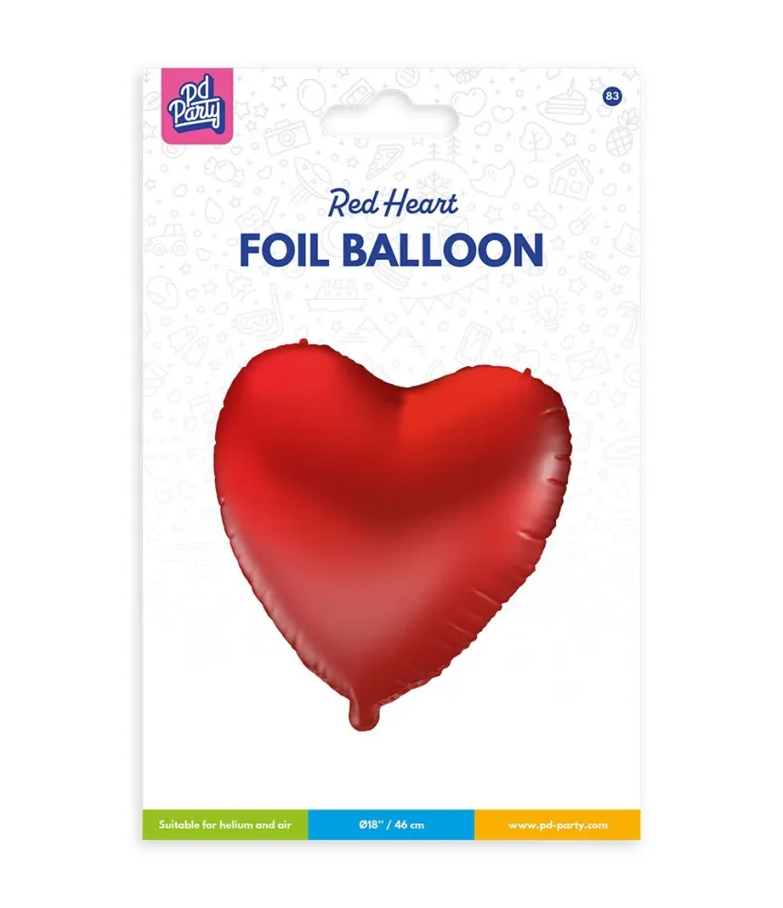 Sydän helium ilmapallo punainen tyhjä 46cm