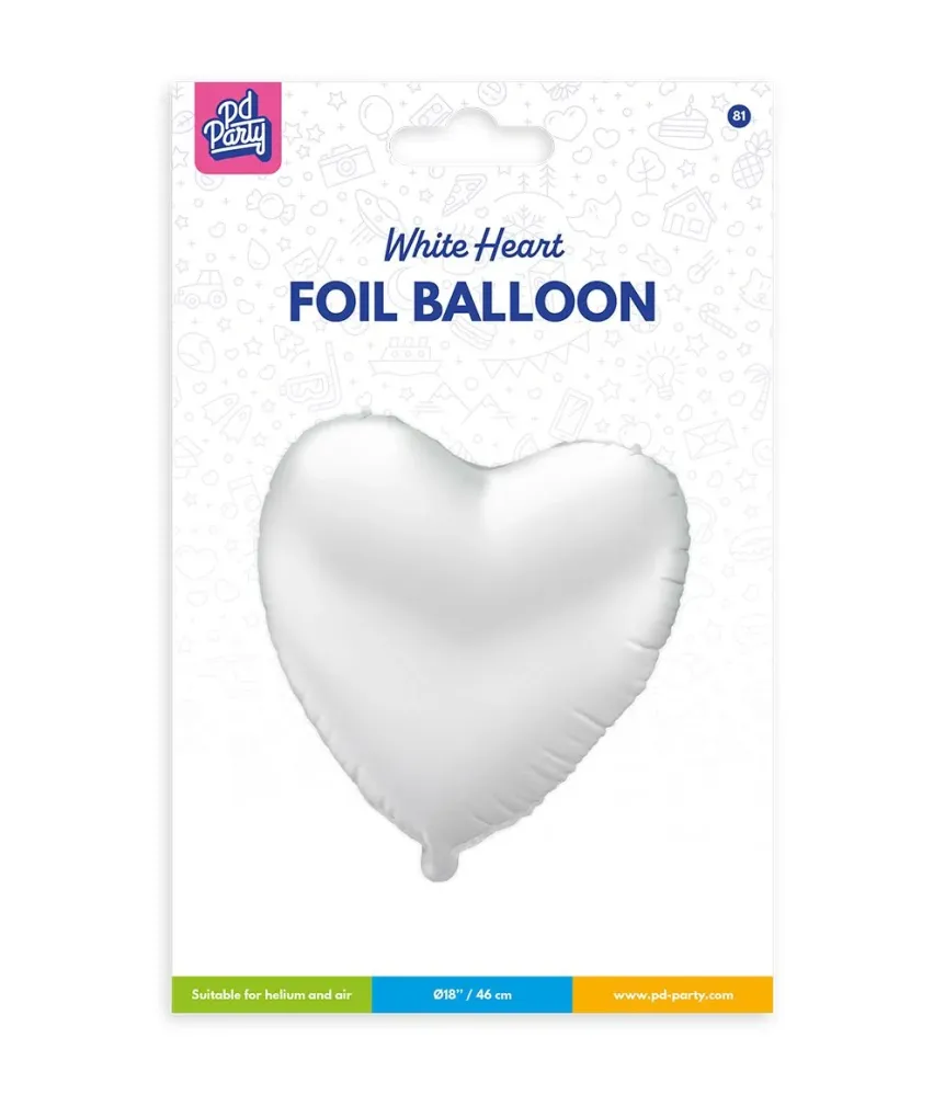Sydän helium ilmapallo valkoinen tyhjä 46cm