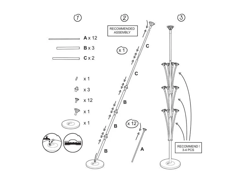 Valkoinen ilmapalloteline 1.6m