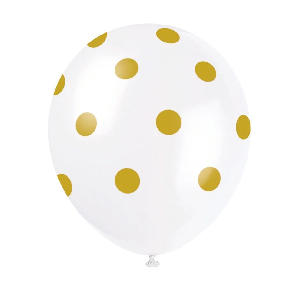 Valkoiset ilmapallot Gold Dots 30cm 6kpl