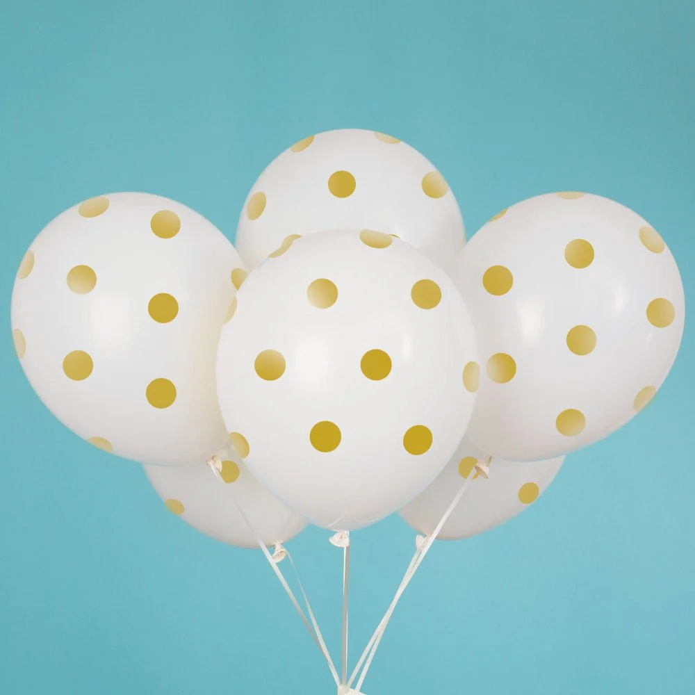 Valkoiset ilmapallot Gold Dots 30cm 6kpl