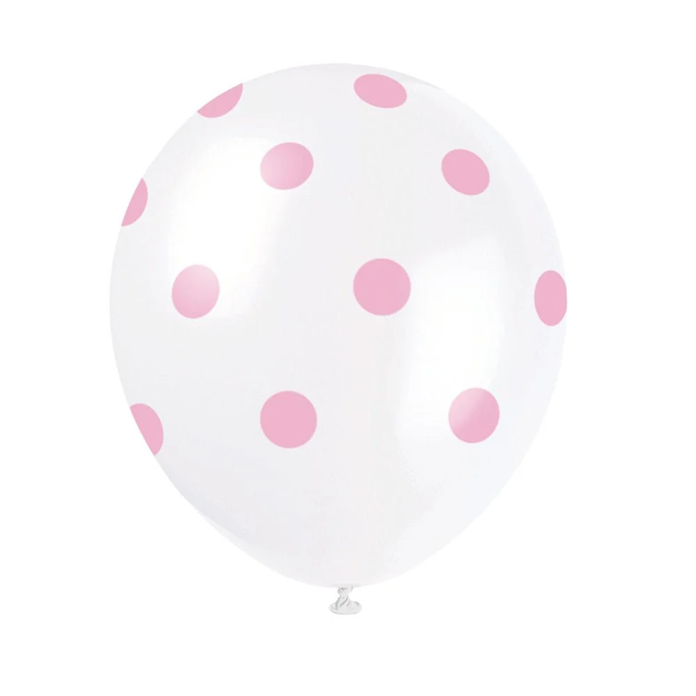 Valkoiset ilmapallot vaaleanpunaiset pisteet 30cm 6kpl