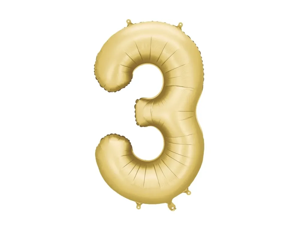3 vuoden kuva ilmapallo Gold Satin Foil tyhjä 86cm