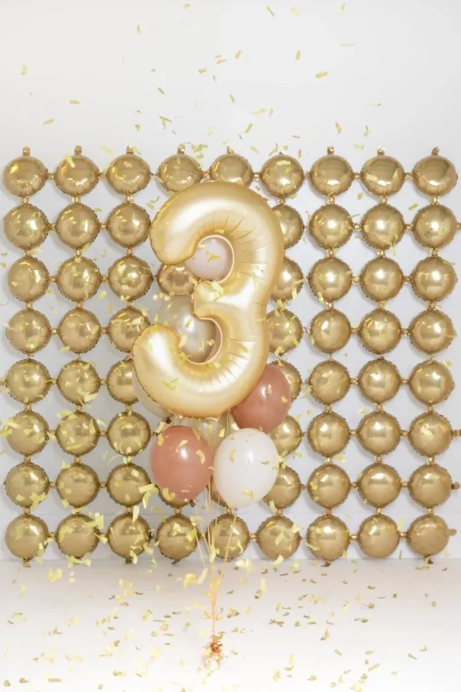 3 vuoden kuva ilmapallo Gold Satin Foil tyhjä 86cm