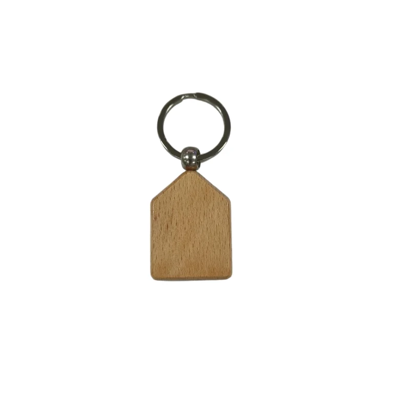 Pyökkipuinen teräväkulmainen suorakaiteenmuotoinen avaimenperä, tyhjä | 4.3 x 3.2 cm
