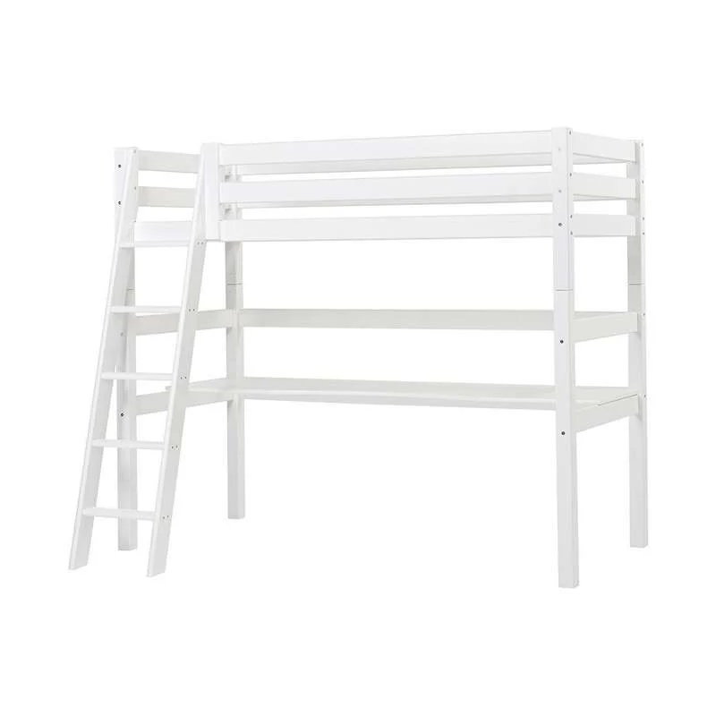 Hoppekids ECO High-end - Højseng m. Bordplade - 90x200 cm. - Skrå Stige - Hvid