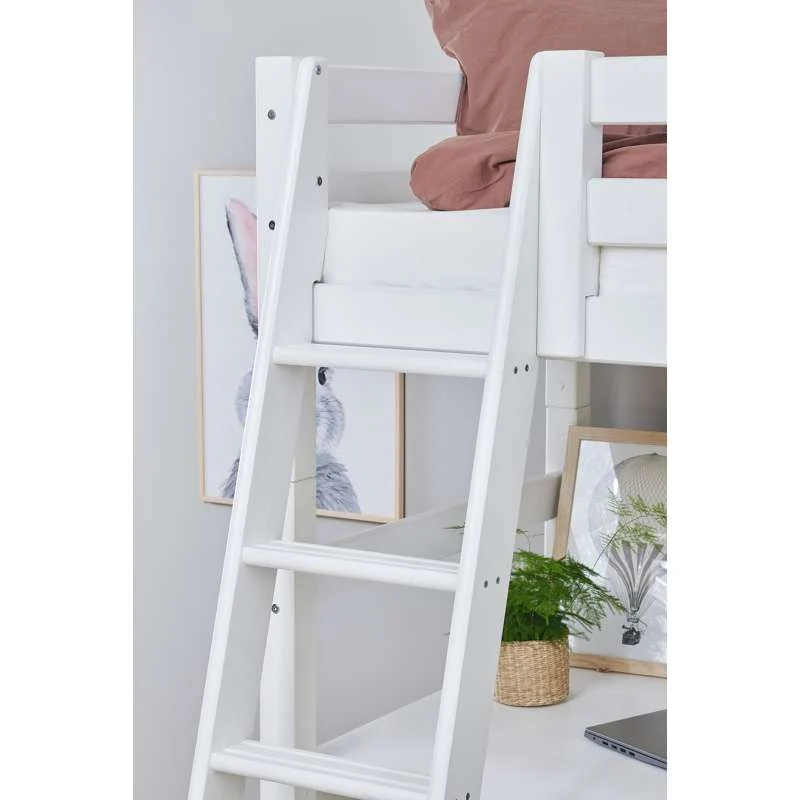 Hoppekids ECO High-end - Højseng m. Bordplade - 90x200 cm. - Skrå Stige - Hvid