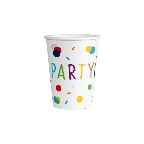 8 Confetti syntymäpäivä paperimukit 250 ml