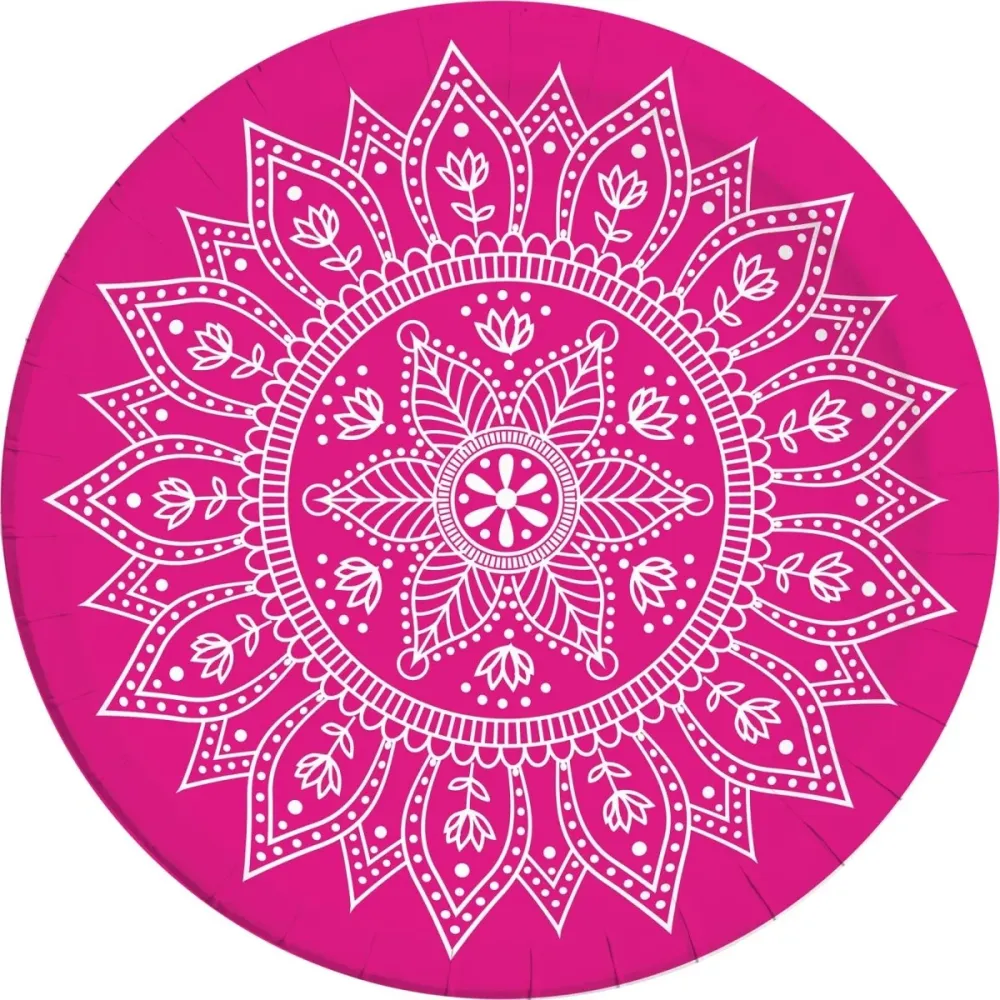 Fuksia lautaset Mandala 23cm 8kpl