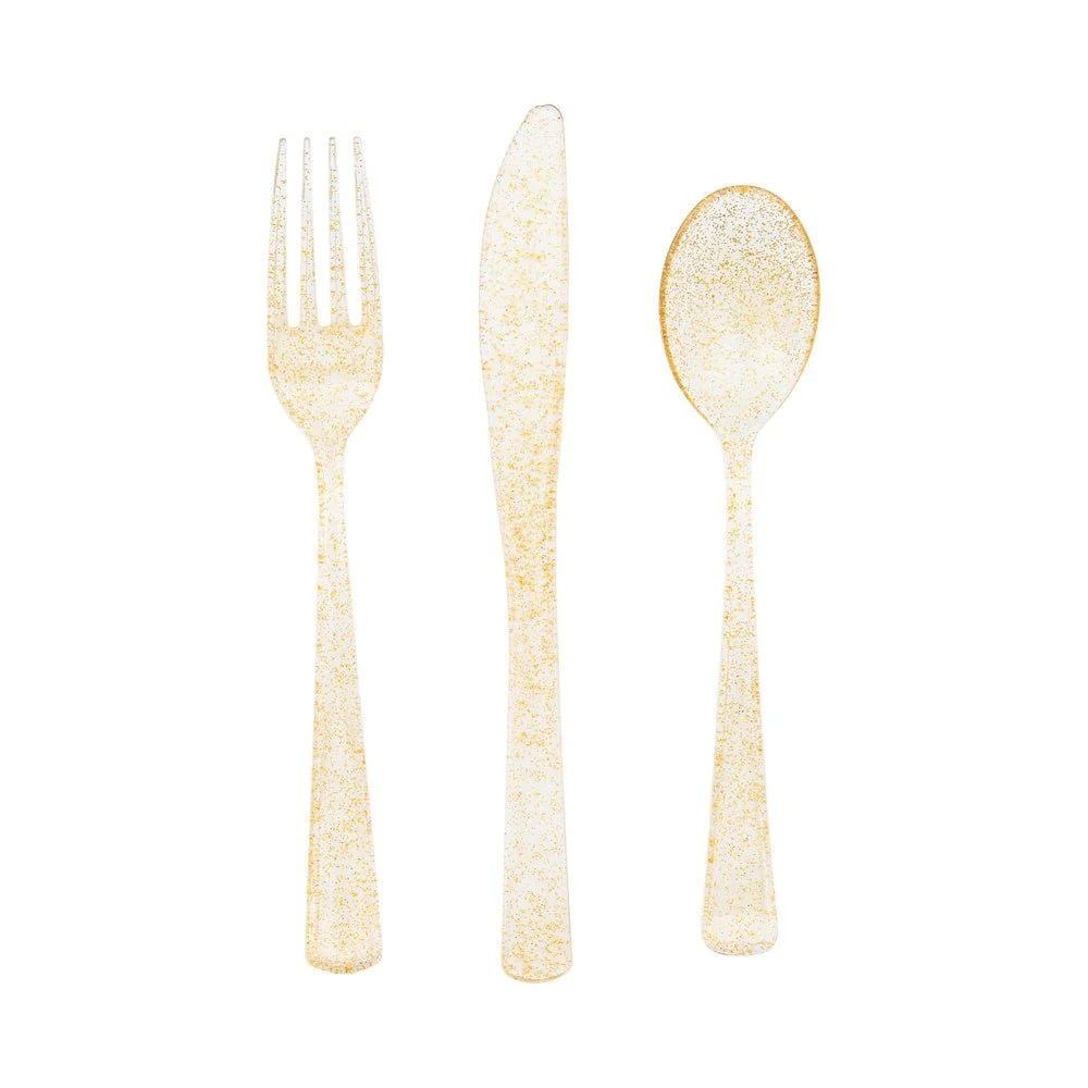 Glitter ruokailuvälineet Gold 18 kpl