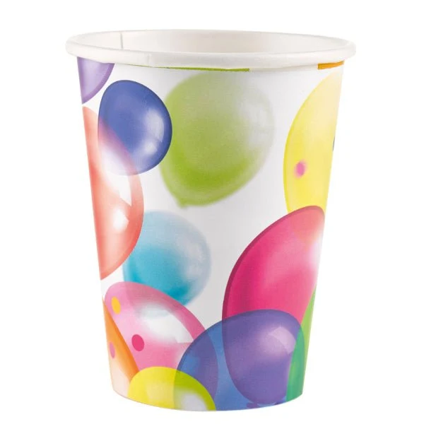 8 ilmapalloja paperikupit 250 ml