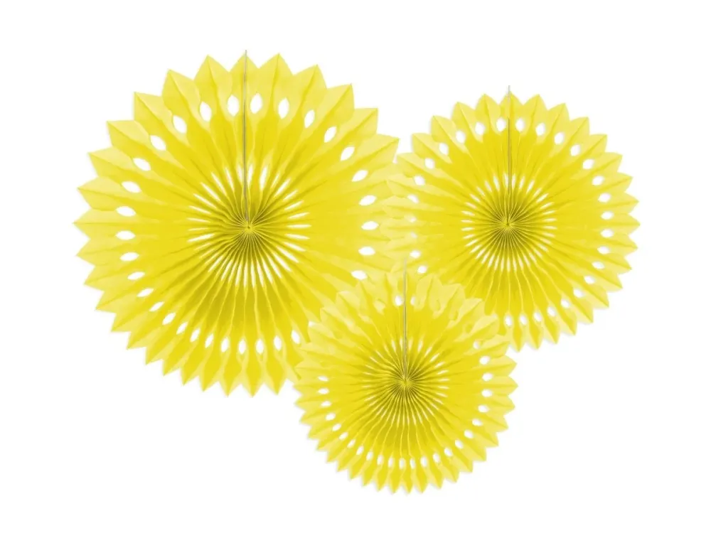 Keltaiset paperiviuhkat 20cm 3kpl