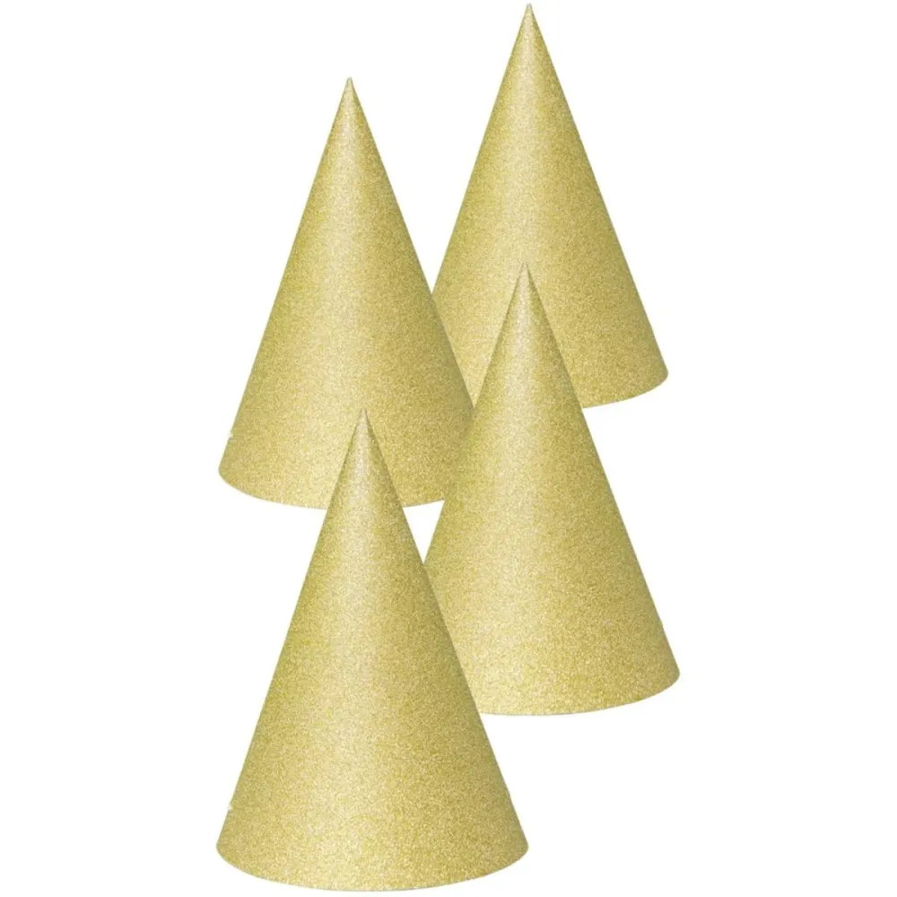 Kultaiset glitter juhlahatut 16cm - 4 kpl