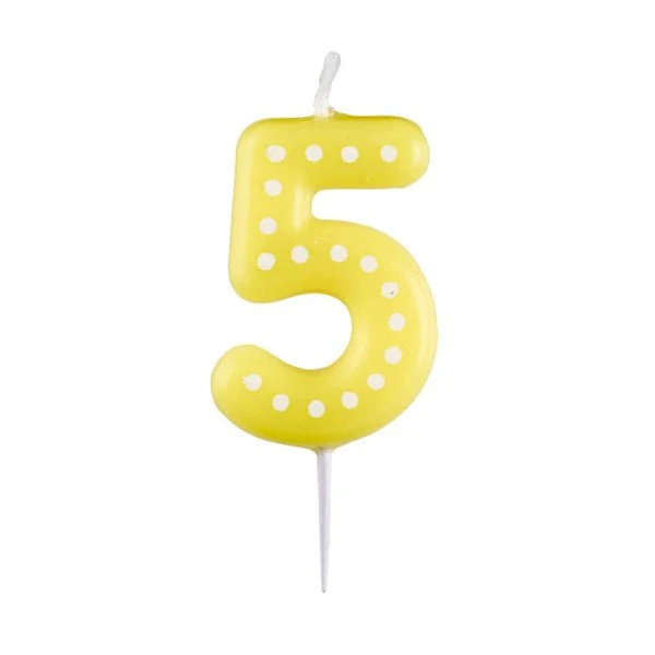 5 Kynttilä Keltaiset pisteet 6.5cm
