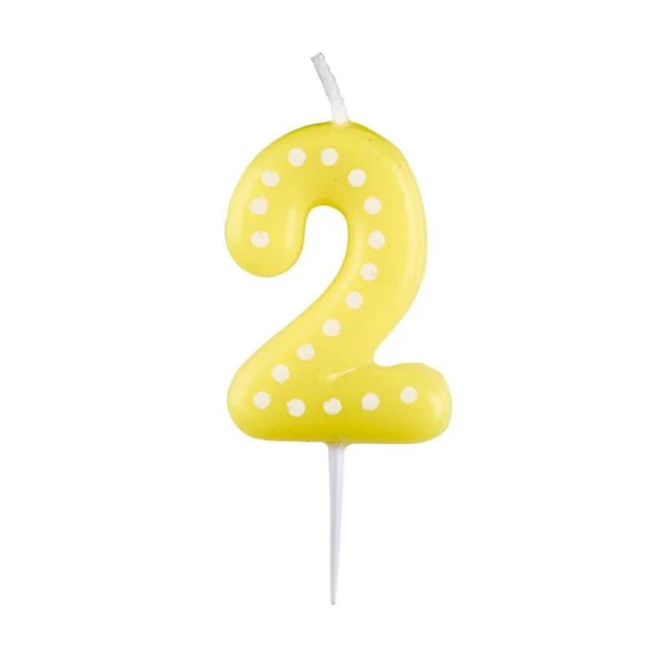 2 Kynttilä Keltaiset pisteet 6.5cm