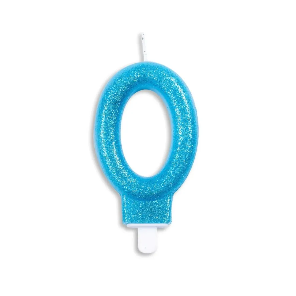 Kynttilä 0 Vuosi Sininen Glitter 7cm